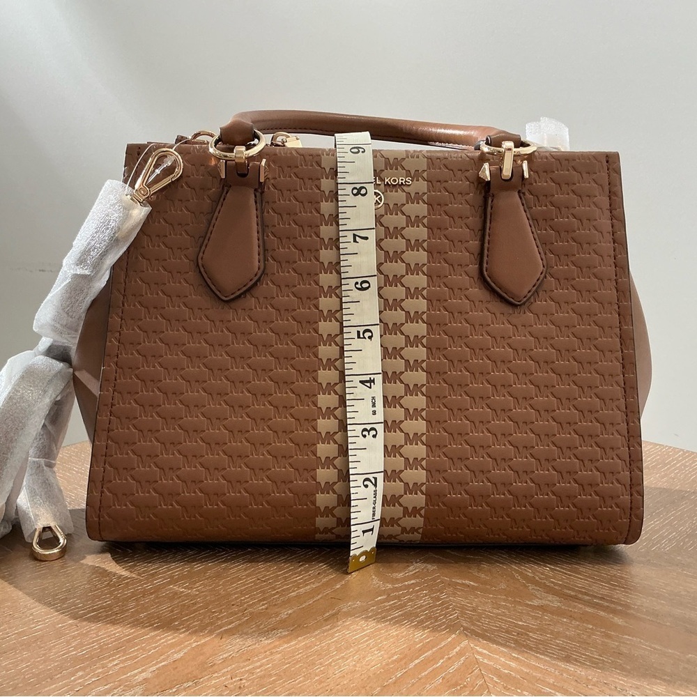 Michael Kors Brown Logo Stripe Satchel Handbag - Picture 4 of 5